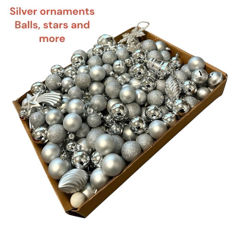 Silver Bead Garland and ornament Balls lot estate